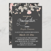 シックエレガントウォータカラーフローラ卒業カード 招待状 (正面/裏面)