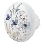 シックエレガントウォーターカラーネイビーブルーフラワーフローラ セラミックノブ (右)