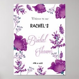 シックエレガントウォーターカラーパープルプラムブライダルシャワー ポスター