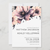 シックエレガントウォーターカラーピンク結婚フローラ 招待状 (正面)