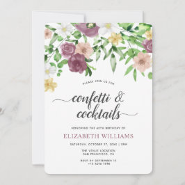 シックエレガントウォーターカラーフローラガーデン誕生日 招待状