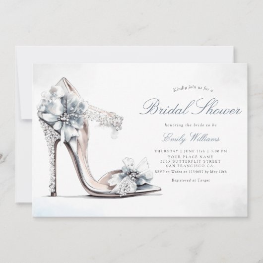 シックエレガントウォーターカラーフローラボホブライダルシャワー 招待状 (正面)