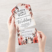 シックエレガントウォーターカラーフローラ新郎新婦結婚の オールインワン招待状 (貼ってはがせる)