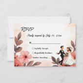 シックエレガントウォーターカラーフローラ新郎新婦結婚の 出欠カード (正面)
