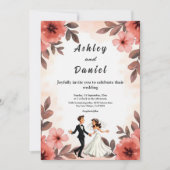 シックエレガントウォーターカラーフローラ新郎新婦結婚の 招待状 (正面)