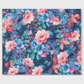 シックエレガントウォーターカラーフローラ誕生日ネイビーブルー ラッピングペーパー (フラット)