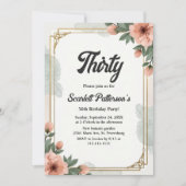 シックエレガントウォーターカラーフローラ30th誕生日 招待状 (正面)