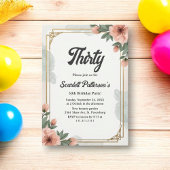 シックエレガントウォーターカラーフローラ30th誕生日 招待状