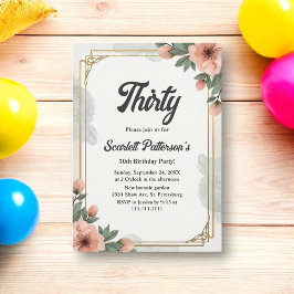 シックエレガントウォーターカラーフローラ30th誕生日 招待状