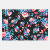 シックエレガントウォーターカラーフローラ40thバースデーブラック ラッピングペーパーシート (正面2)