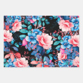 シックエレガントウォーターカラーフローラ40thバースデーブラック ラッピングペーパーシート (正面)