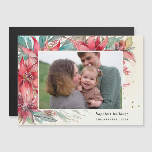 シックエレガントウォーターカラーポインセチア植物写真 (正面/裏面)