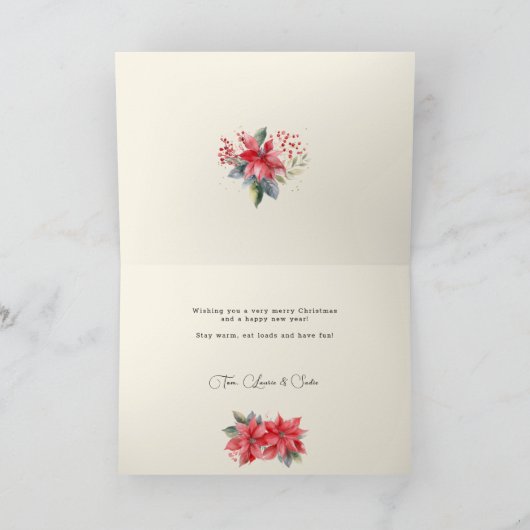 シックエレガントウォーターカラーポインセチア植物写真 シーズンカード (内部)