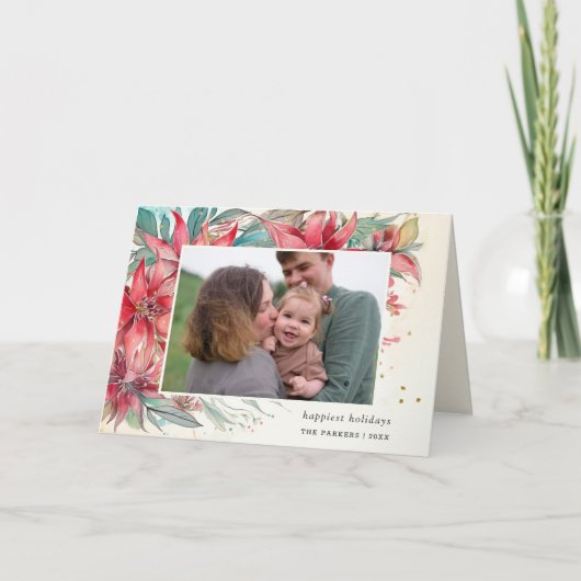 シックエレガントウォーターカラーポインセチア植物写真 シーズンカード (正面)