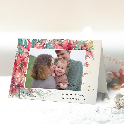 シックエレガントウォーターカラーポインセチア植物写真 シーズンカード