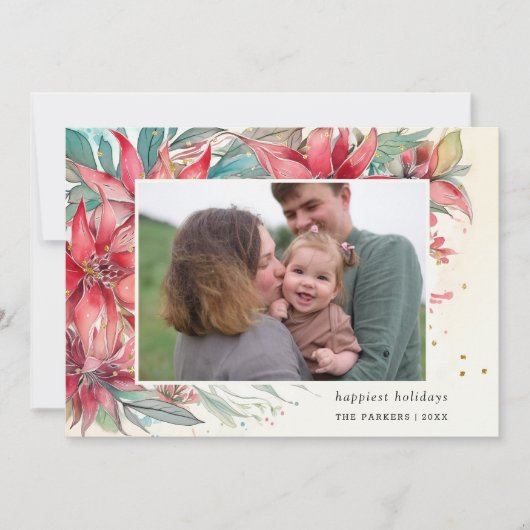 シックエレガントウォーターカラーポインセチア植物写真 シーズンカード (正面)