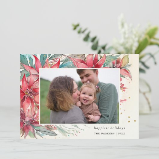 シックエレガントウォーターカラーポインセチア植物写真 シーズンカード (スタンド正面)