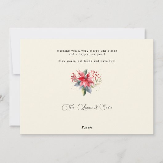 シックエレガントウォーターカラーポインセチア植物写真 シーズンカード (裏面)