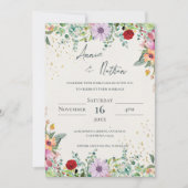 シックエレガントウォーターカラーワイルドフラワー結婚ズフローラ 招待状 (正面)