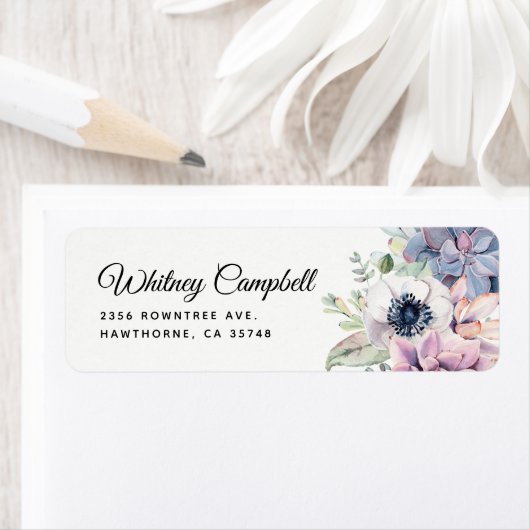 シックエレガントウォーターカラー多肉性花模様 ラベル (インサイチュ)