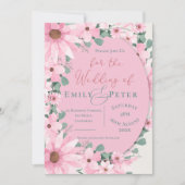 シックエレガントウォーターカラー赤面ピンクフローラ結婚ズ 招待状 (正面)