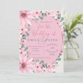シックエレガントウォーターカラー赤面ピンクフローラ結婚ズ 招待状 (スタンド正面)