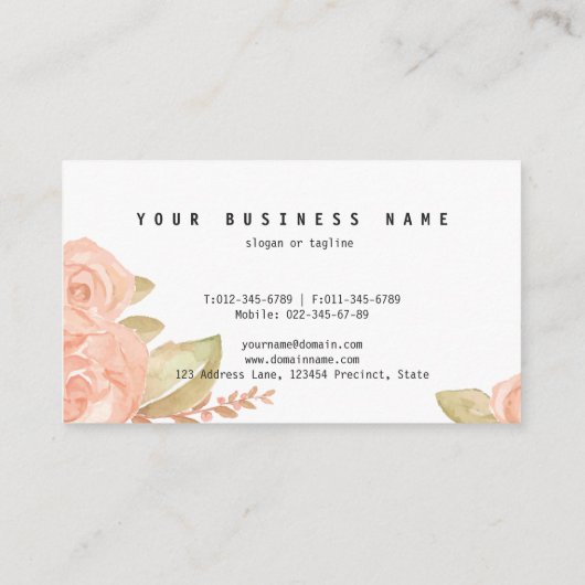 シックエレガントウォーターカラー赤面ピンク&ピーチフローラ 名刺 (裏面)