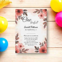 シックエレガントウォーター色フローラ素朴1st誕生日 招待状