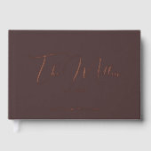 シックエレガントウッディブラウン&バラ金ゴールド結婚ズフォイル ゲストブック (正面)