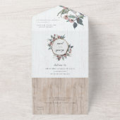 シックエレガントウッドスライス素朴ピンクフローラ結婚ズ オールインワン招待状 (外側)