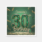シックエレガントエメラルドと金ゴールドジュエル30th誕生日 スタンダードカクテルナプキン (正面)