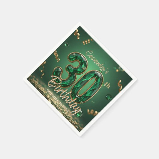 シックエレガントエメラルドと金ゴールドジュエル30th誕生日 スタンダードカクテルナプキン (角)