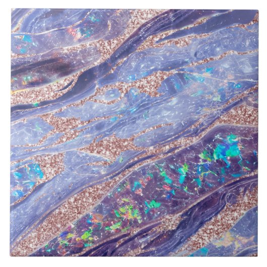 シックエレガントオパールマーブルパープルバラ金ゴールドグリッター タイル (正面)