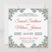 シックエレガントオレンジティール（緑がかった色）フローラ結婚式招待状 招待状 (正面)