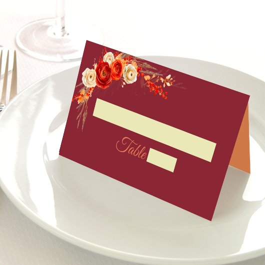 シックエレガントオレンジテラコッタフローラ結婚ズ プレイスカード