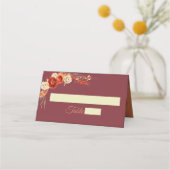 シックエレガントオレンジテラコッタフローラ結婚ズ プレイスカード (正面)