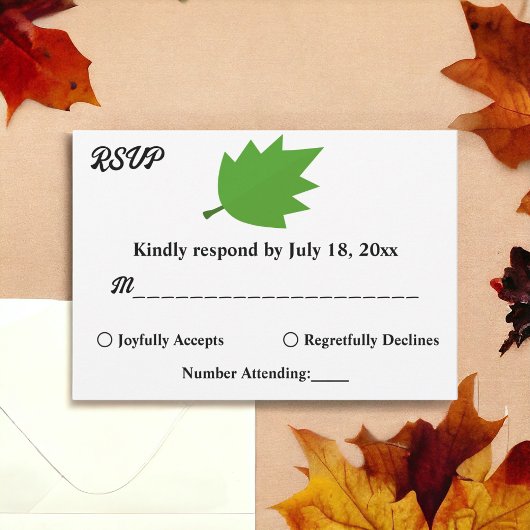 シックエレガントオータムグリーン葉秋の結婚式 出欠カード