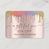 シックエレガントカラフルグリッタードリップバラ金ゴールド 割引カード (正面)