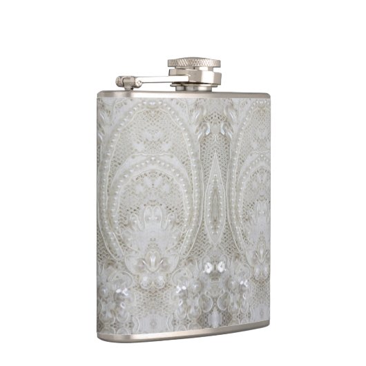 シックエレガントガーリーグレーのベージュホワイトフローラ フラスク (右)