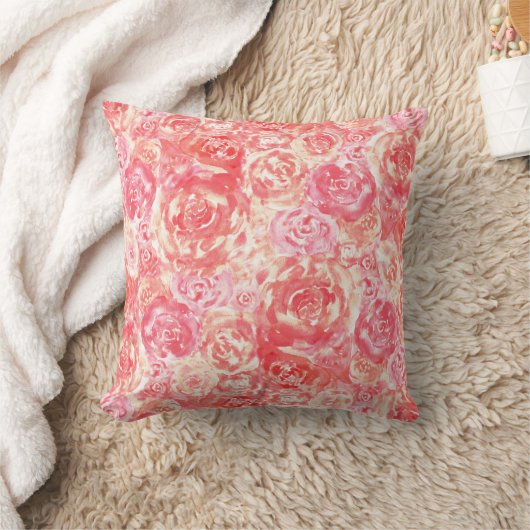シックエレガントガーリーコーラルピンクウォーターバラ クッション (ブランケット)