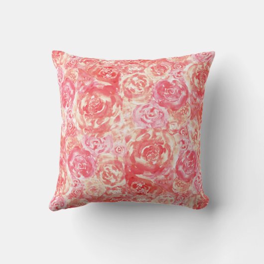 シックエレガントガーリーコーラルピンクウォーターバラ クッション (裏面)