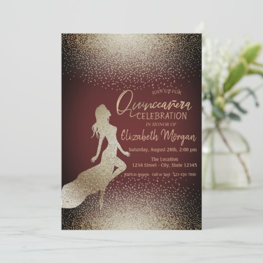 シックエレガントガールシルエット，紙吹雪クインセアニラ 招待状 (スタンド正面)