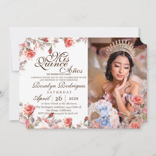 シックエレガントキンセアニェラレッド金ゴールド写真 招待状 (正面)