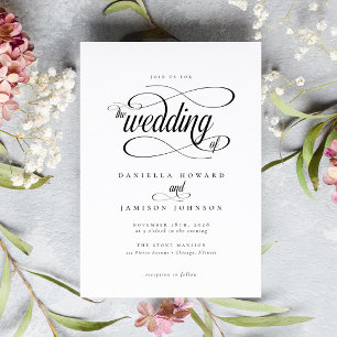 シックエレガントクラシックな書道のスクリプ結婚ト 招待状