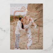 シックエレガントクリスマスボウ家族の写真新年 箔シーズンカード (正面)