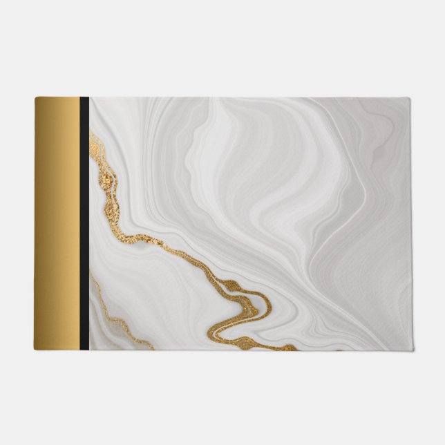 シックエレガントグモダンレーホワイト金ゴールド大理石パターン ドアマット (正面)