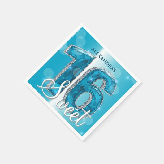 シックエレガントグラムブルーサファイアジェムストーンスウィート16 スタンダードカクテルナプキン (角)