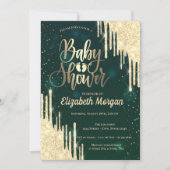 シックエレガントグリッタードリップスグリーンベビーシャワー 招待状 (正面)