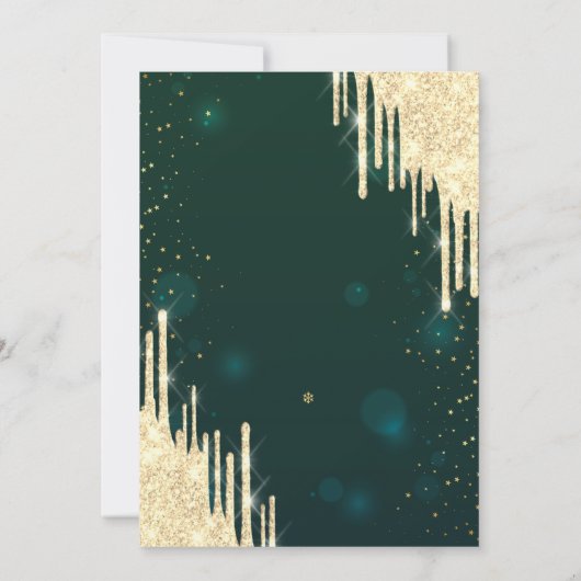 シックエレガントグリッタードリップスグリーンベビーシャワー 招待状 (裏面)