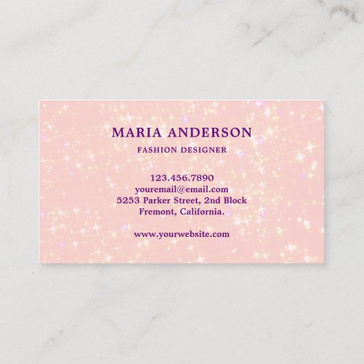 シックエレガントグリッターピフェイクンクパープルピーコック 名刺 (裏面)